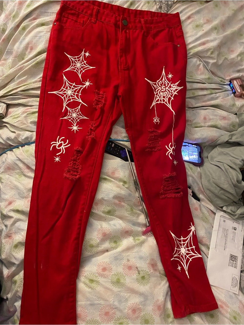 Red Spiderweb Graphic Jeans